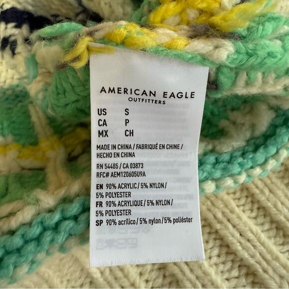 American Eagle AE Fairisle Knit Sweater Mock Neck Sz Small Scandi Cozy Oversized - Picture 9 of 12